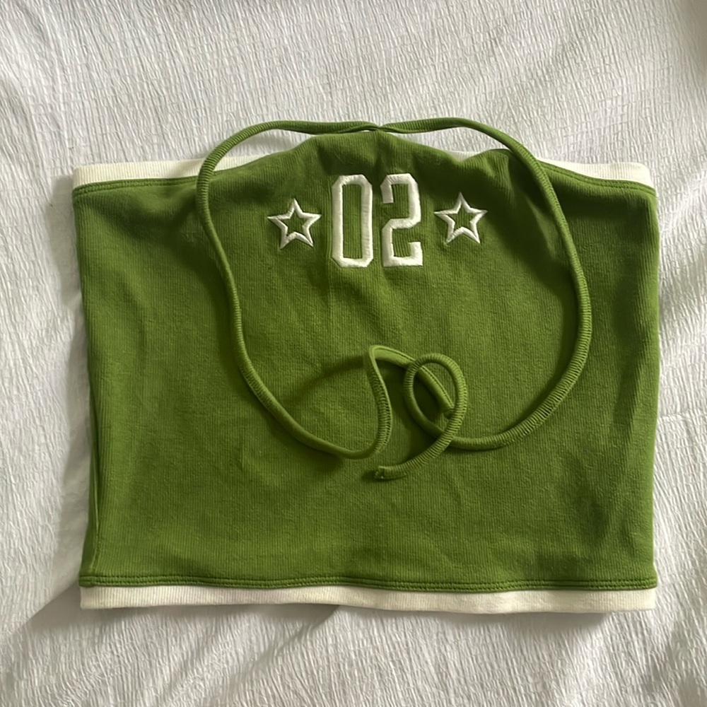 Green halter neck tube top